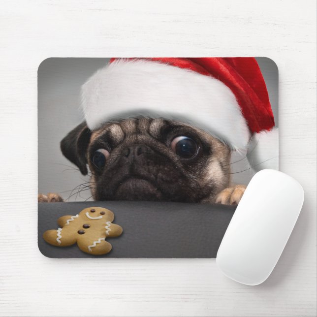 Christmas Pug Mouse Pad (With Mouse)
