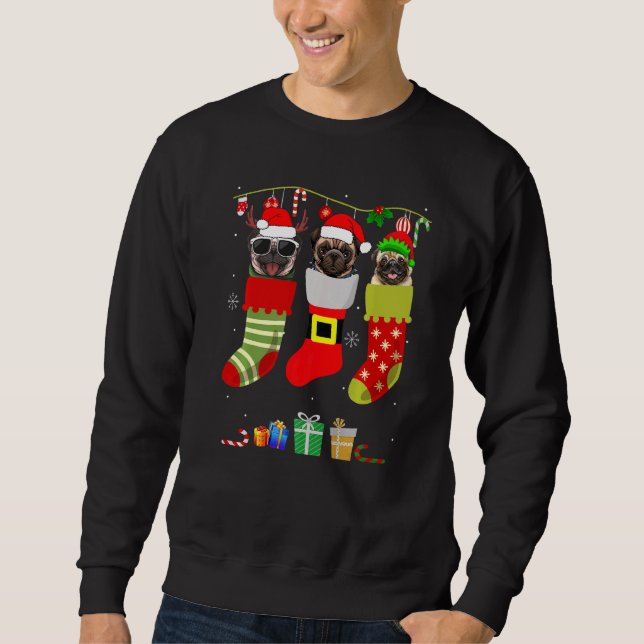 Christmas Pug Pajama Dog Socks Light Santa Elf Xma Sweatshirt (Front)