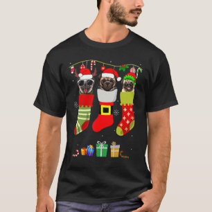 Christmas Pug Pajama Dog Socks Light Santa Elf Xma T-Shirt