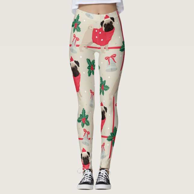 Christmas Pug Pattern Leggings (Front)