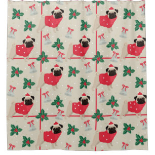 Christmas Pug Pattern Shower Curtain
