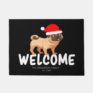 Christmas Pug Personalised Black Doormat