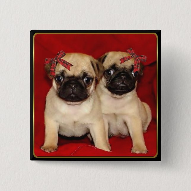 Christmas pug puppies 15 cm square badge (Front)