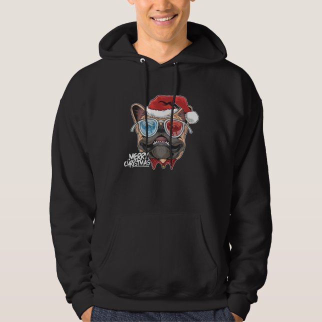 Christmas Pug Puppy Dog Santa Claus cute face  Xma Hoodie (Front)