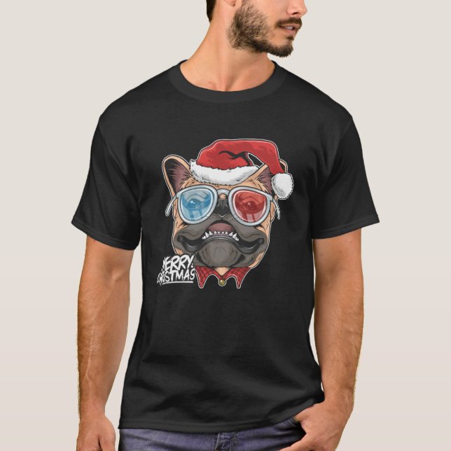 Christmas Pug Puppy Dog Santa Claus cute face  Xma T-Shirt (Front)