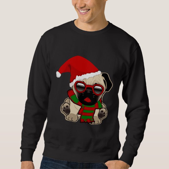 Christmas Pug Puppy in Santa Hat Classic T-Shirt 2 Sweatshirt (Front)