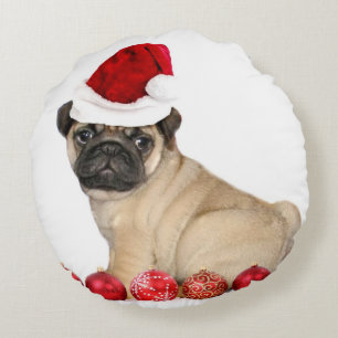 Christmas pug puppy round pillow