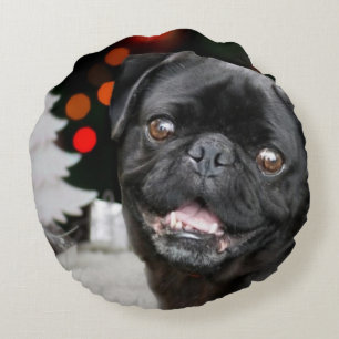 Christmas pug puppy round pillow