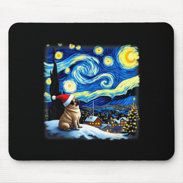Christmas Pug Starry Night  Mouse Pad (Front)