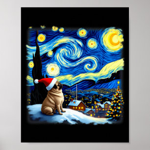 Christmas Pug Starry Night  Poster