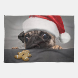 Christmas Pug Tea Towel