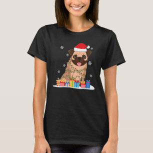 Christmas Pug With Christmas Tree Lights & Santa H T-Shirt