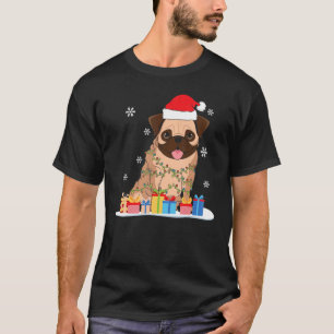 Christmas Pug With Christmas Tree Lights & Santa H T-Shirt