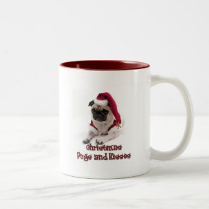 Christmas Pugs and Kisses Two-Tone Coffee Mug