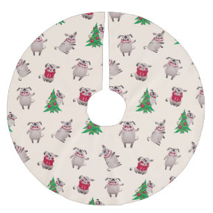 Christmas Pugs Brushed Polyester Tree Skirt