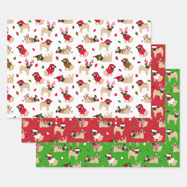 Christmas Pugs Wrapping Paper Sheet (Set)