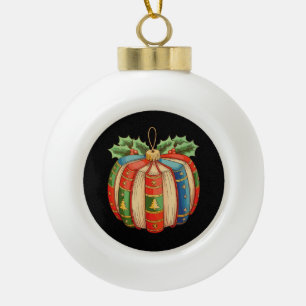 Christmas Pumpkin Book Reading Lovers Xmas Teacher Ceramic Ball Christmas Ornament
