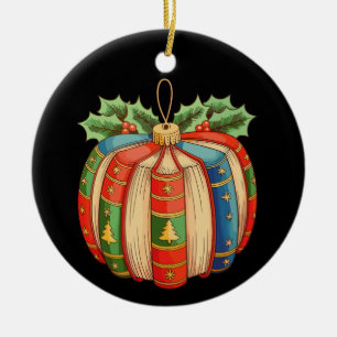 Christmas Pumpkin Book Reading Lovers Xmas Teacher Ceramic Ornament