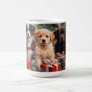 Christmas Puppies with Gifts Under Decorated Tree Coffee Mug