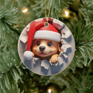 Christmas Puppy 3D Effect NOT Actual 3D Ceramic Ornament