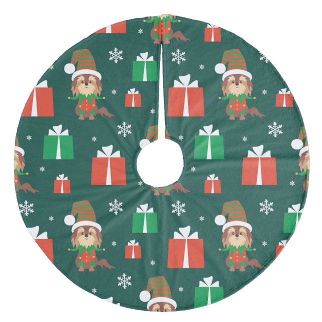 Christmas Puppy And Present Pattern Fleece Tree Skirt (Front)