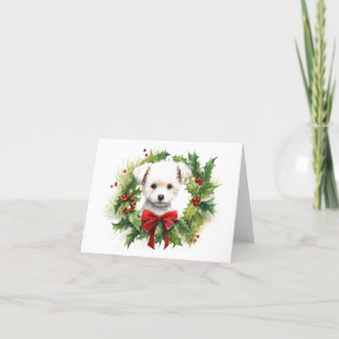 Christmas Puppy Dog with Holiday Wreath BLANK  Card