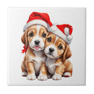 Christmas Puppy Dogs Ceramic Tile