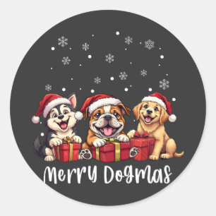 Christmas Puppy Dogs Merry Dogmas Classic Round Sticker