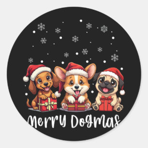 Christmas Puppy Dogs Merry Dogmas Classic Round Sticker