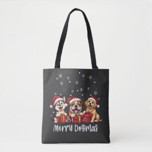 Christmas Puppy Dogs Merry Dogmas Tote Bag