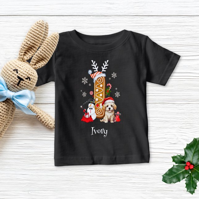 Christmas Puppy Gingerbread Name Letter I Boy  Baby T-Shirt (Creator Uploaded)