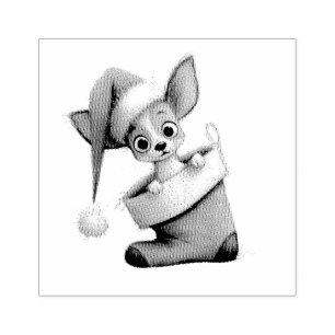 Christmas Puppy in a stocking Rubber Stamp