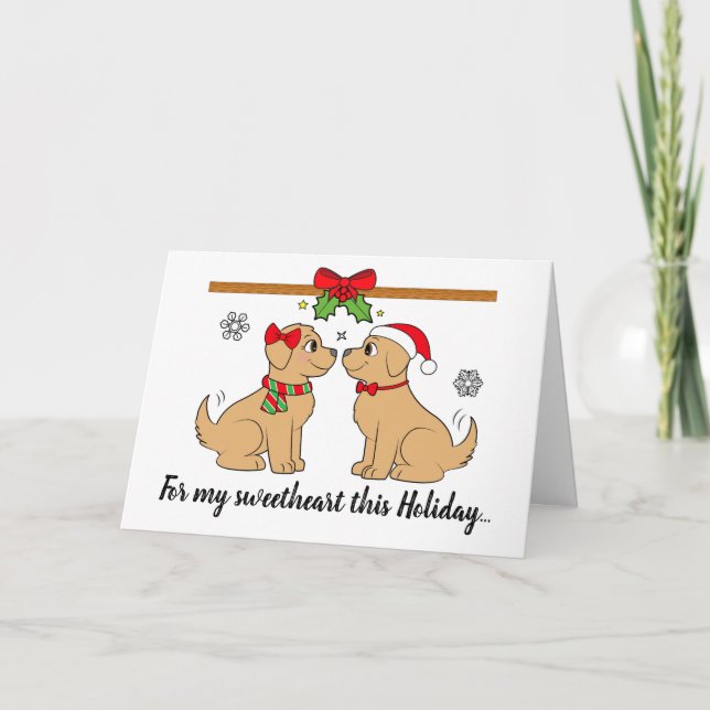 Christmas Puppy Love Golden Retrievers Holiday Card (Front)