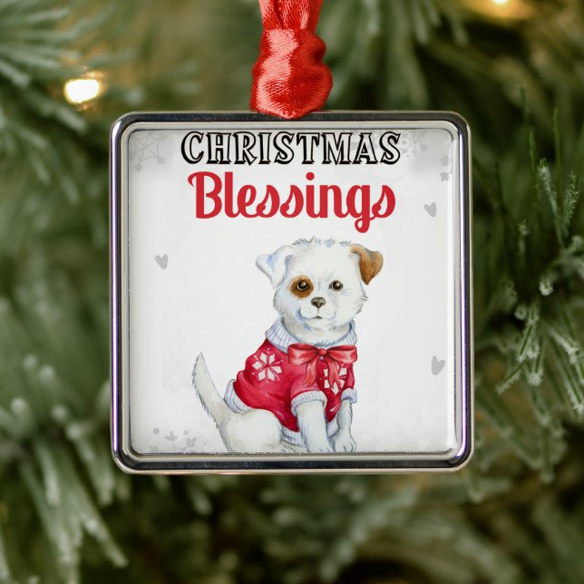 Christmas Puppy Metal Ornament (Tree)