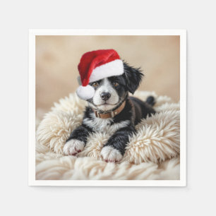 Christmas Puppy On a Fur Pillow Napkin