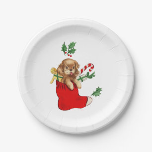 Christmas Puppy Retro Paper Plate
