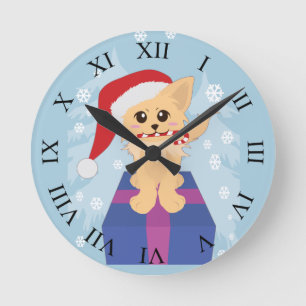 Christmas Puppy Round Clock