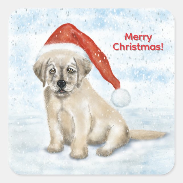 Christmas Puppy Square Sticker (Front)