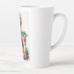 CHRISTMAS PUPPY STAYING WARM BY THE FIREPLACE LATTE MUG