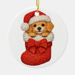 Christmas Puppy Winter Knit Ceramic Ornament