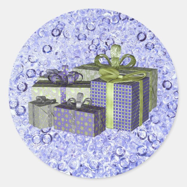 Christmas Purple Blue Crystal Sparkle Holidays Classic Round Sticker (Front)