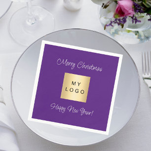 Christmas purple cafe bar business logo napkin