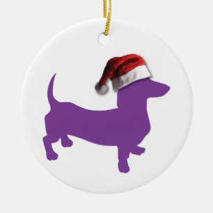 Christmas Purple Dachshund Ceramic Tree Decoration