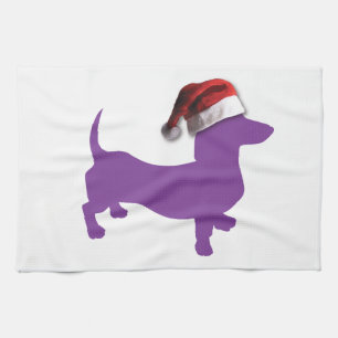 Christmas Purple Dachshund Tea Towel