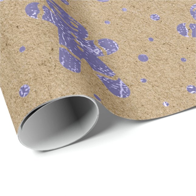 Christmas Purple Lavanda Gingerbread Man Kraft Wrapping Paper (Roll Corner)