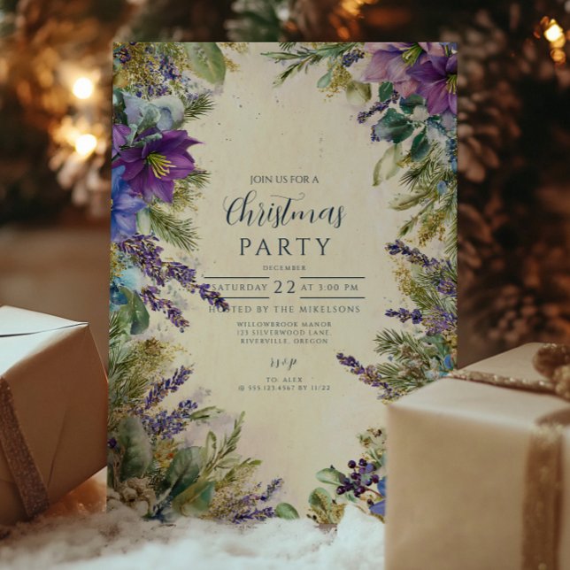 Christmas Purple Poinsettia Elegance Invitation (Creator Uploaded)