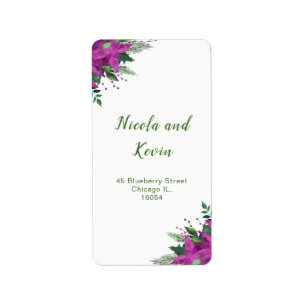 Christmas Purple Poinsettia Flowers Wedding Label