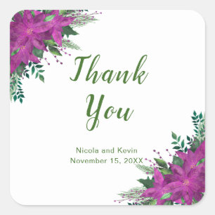 Christmas Purple Poinsettia Flowers Wedding Square Sticker