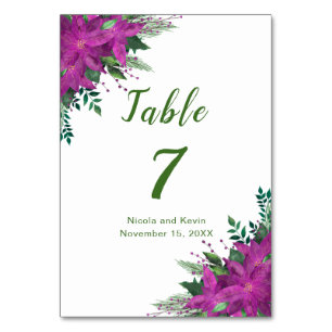 Christmas Purple Poinsettia Flowers Wedding Table Number