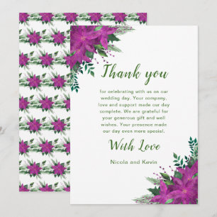 Christmas Purple Poinsettia Flowers Wedding Thank You Card